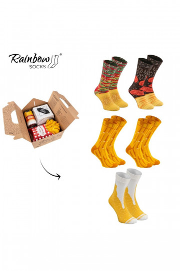 Rainbow Socks Jídlo Ponožky Box Burger Hranolky Pivo 5 párů 2
