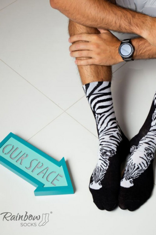 Duhové ponožky se zvířecími motivy Zebra Panda černá a bílá 2 páry