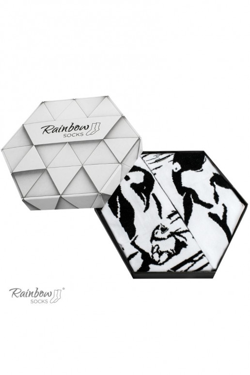 Duhové ponožky se zvířecími motivy Tučňák Orca černá a bílá 2 páry