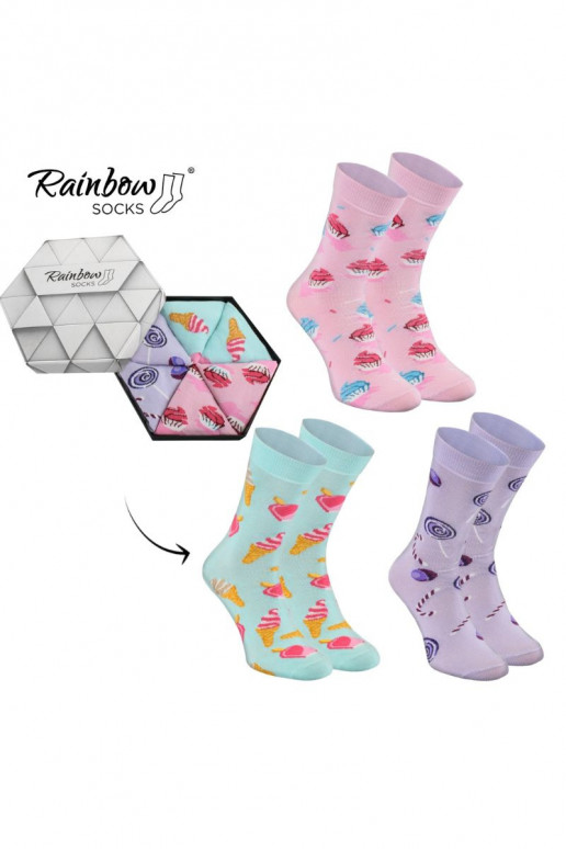 Duhové Rainbow Socks Ponožky Sladkosti V Krabičce 3 Párů Duhové Rainbow Socks Ponožky Sladkosti V Krabičce 3 Párů