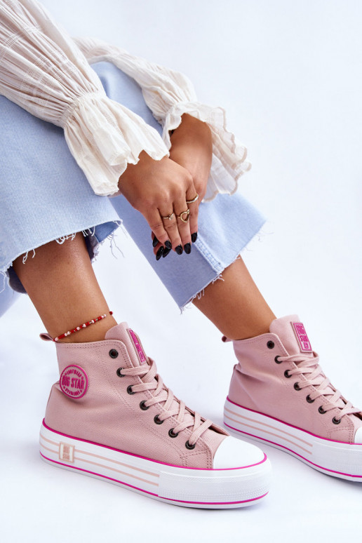 Dámské vysoké textilní tenisky na platformě Big Star LL274186 Růžová
