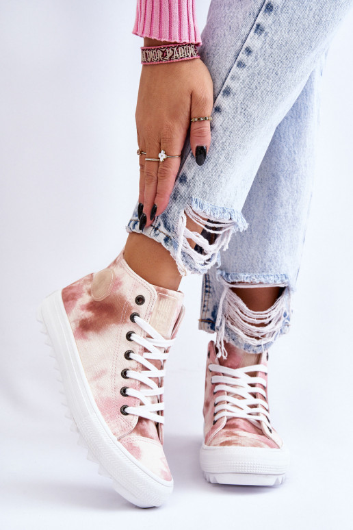 Dámské tenisky High Big Star LL274048 Béžovo-růžová