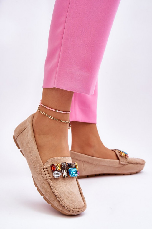 Dámské semišové mokasíny s krystaly Béžove Lucille