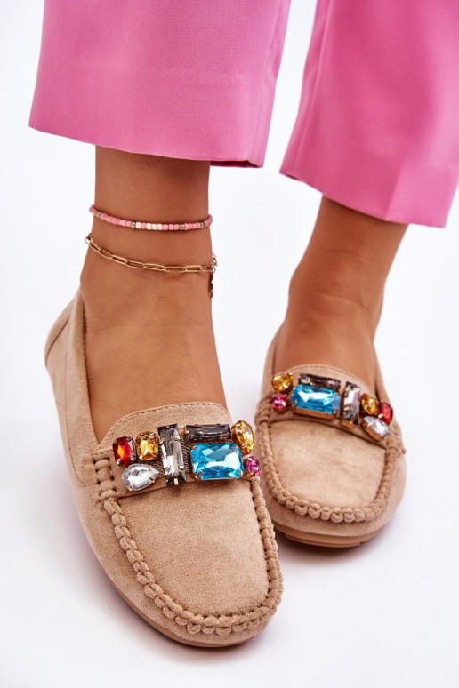 Dámské semišové mokasíny s krystaly Béžove Lucille