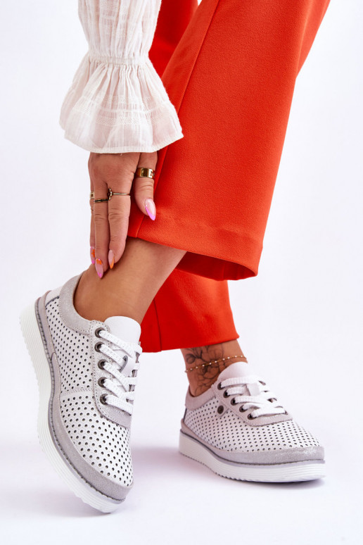 Módní kožená prolamovaná sportovní obuv Bílo-stříbrná Cantare Módní kožená prolamovaná sportovní obuv Bílo-stříbrná Cantare