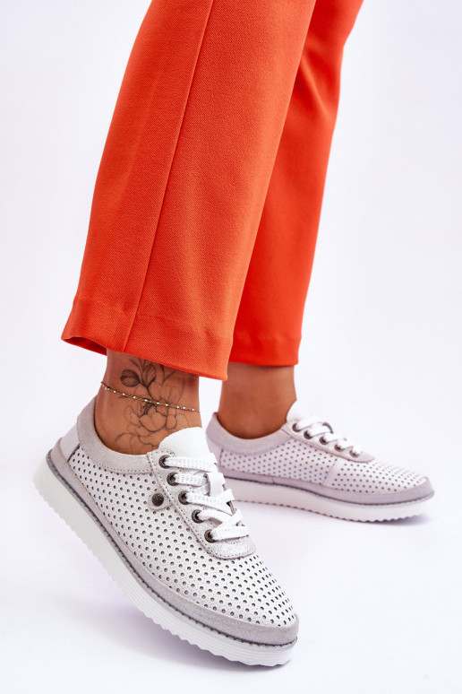 Módní kožená prolamovaná sportovní obuv Bílo-stříbrná Cantare Módní kožená prolamovaná sportovní obuv Bílo-stříbrná Cantare