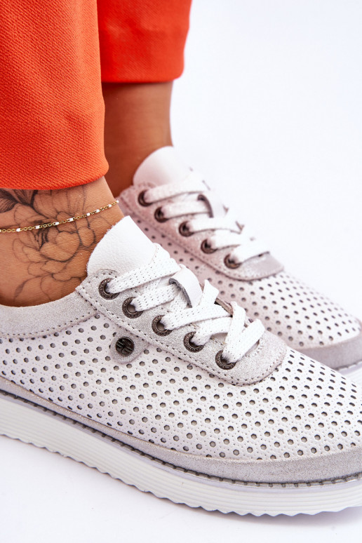 Módní kožená prolamovaná sportovní obuv Bílo-stříbrná Cantare Módní kožená prolamovaná sportovní obuv Bílo-stříbrná Cantare
