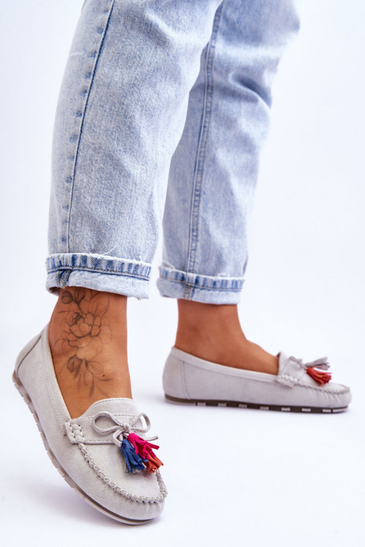 Semišové Mokasíny S Mašlí A Třásněmi šedá Dorine