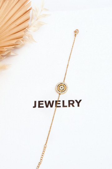 Ocelový náramek s kruhem a zirkony zlate 2