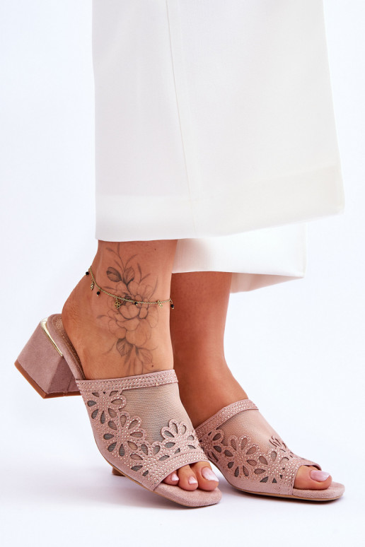 S.Barski Síťované pantofle na podpatku KV-612-1 Nude