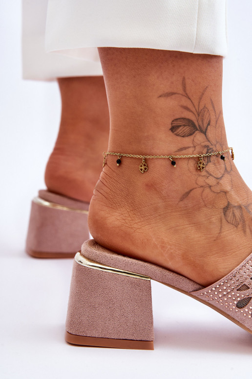 S.Barski Síťované pantofle na podpatku KV-612-1 Nude