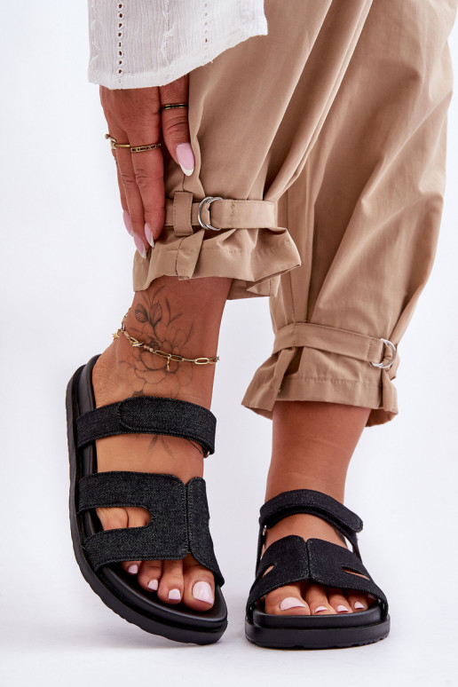 Dámské látkové sandály na zip černé Jose