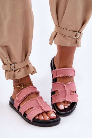 Dámské materiálové sandály na zip Růžové Lamirose 2