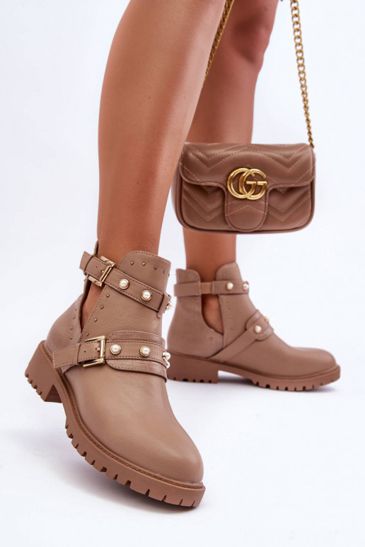 Dámské Trapery Botky s Perlami Bežová Klarisa Dámské Trapery Botky s Perlami Bežová Klarisa