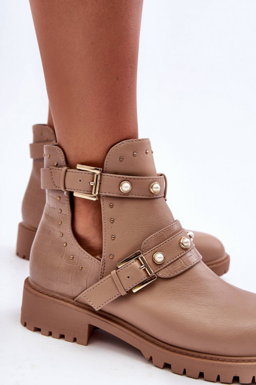 Dámské Trapery Botky s Perlami Bežová Klarisa Dámské Trapery Botky s Perlami Bežová Klarisa