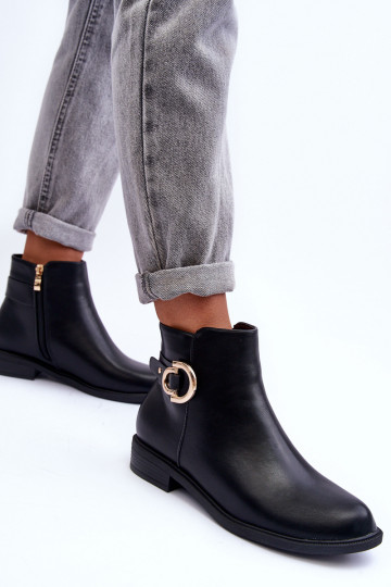 Kožené boty s plochou podpatku černé Meronei 2