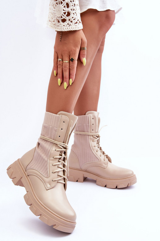 Dámské šněrovací botky Workery Bežové Marlissa Dámské šněrovací botky Workery Bežové Marlissa
