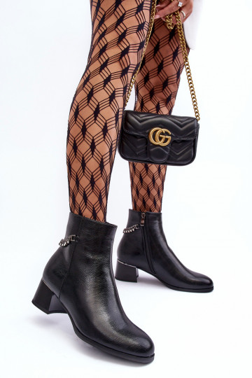 Kožené boty s nízkým podpatkem černé Rennie 2