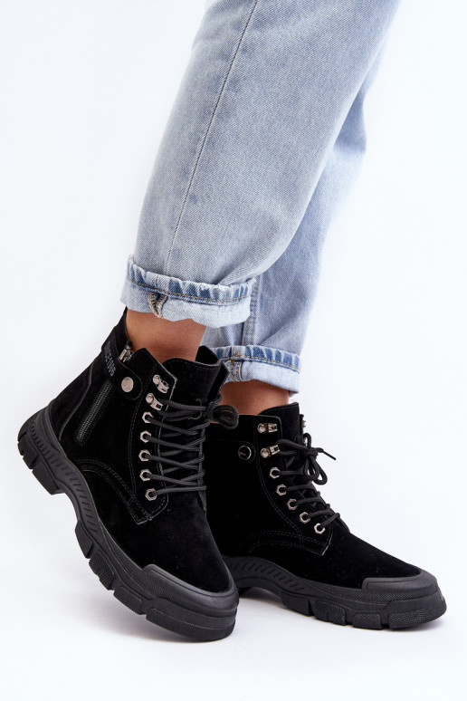 Zateplené semišové dámské botky Trapery černé Jailina