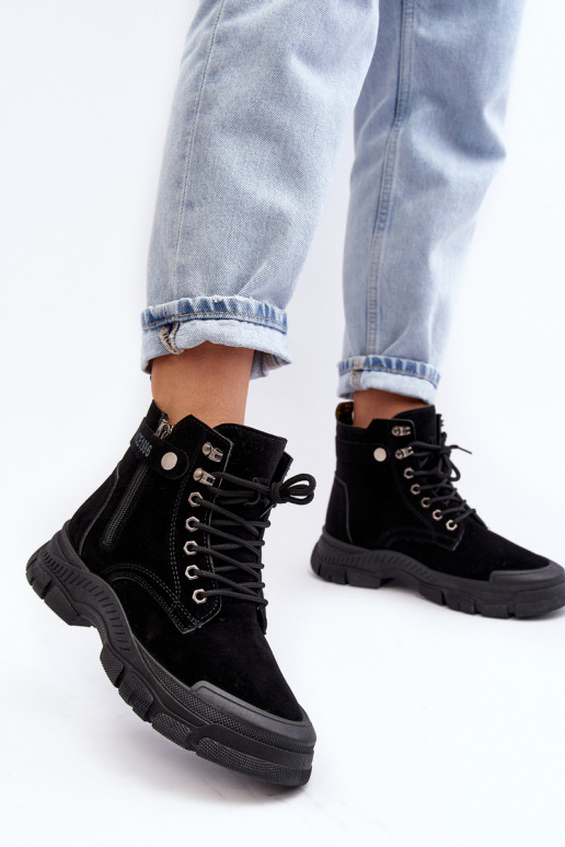 Zateplené semišové dámské botky Trapery černé Jailina