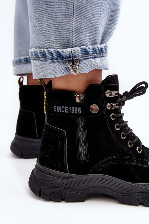 Zateplené semišové dámské botky Trapery černé Jailina