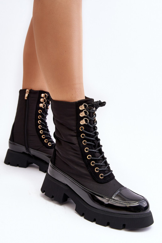 Zateplené pracovní boty na plochém podpatku Černé Saranema