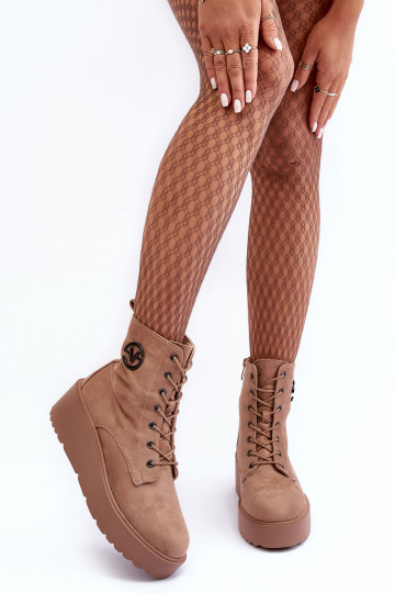 Zamszowe Botky Pracovníky Na Masivní Platformě Koturnie Bežové Lavica 2