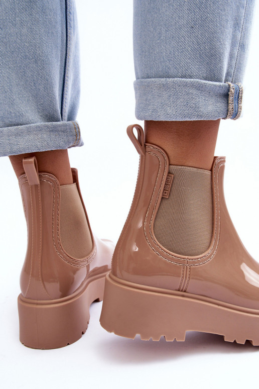 Lakované Botky Kalhoty Na Platformě Big Star MM274396 Bežové