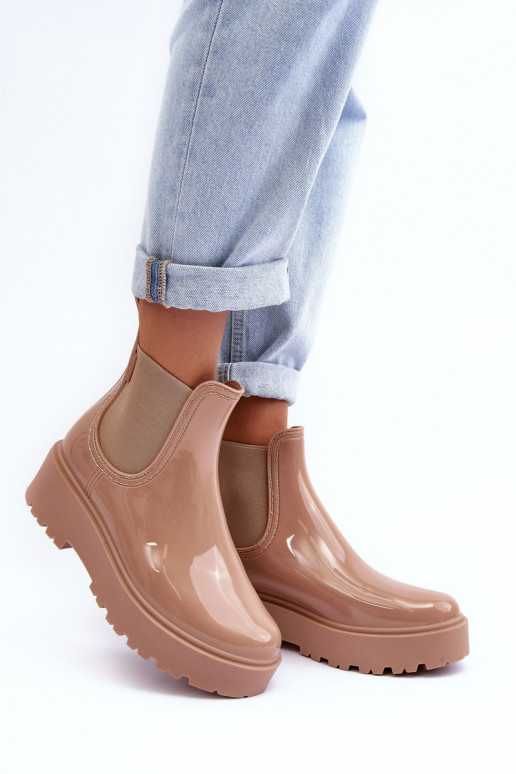 Lakované Botky Kalhoty Na Platformě Big Star MM274396 Bežové