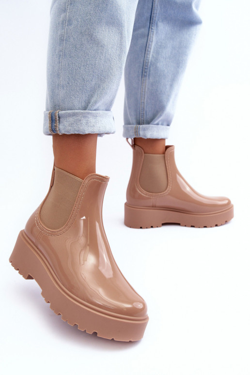 Lakované Botky Kalhoty Na Platformě Big Star MM274396 Bežové