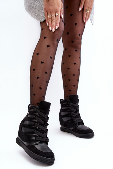 Kožené Boty Na Podpatku Šněrované Černé Amria 2