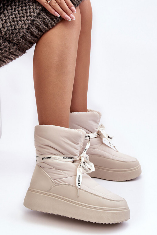 Dámské sněhule s ozdobným svazováním světle béžové Siracna Dámské sněhule s ozdobným svazováním světle béžové Siracna