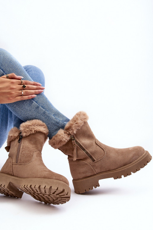 Dámské semišové boty s kožešinou Beže Hasiva Dámské semišové boty s kožešinou Beže Hasiva