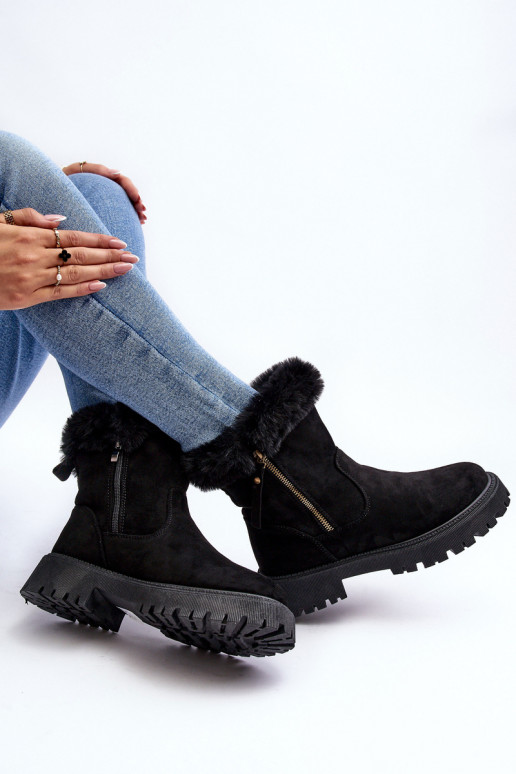 Botky Zamszové Dámské S Kožíškem Černá Hasiva Botky Zamszové Dámské S Kožíškem Černá Hasiva