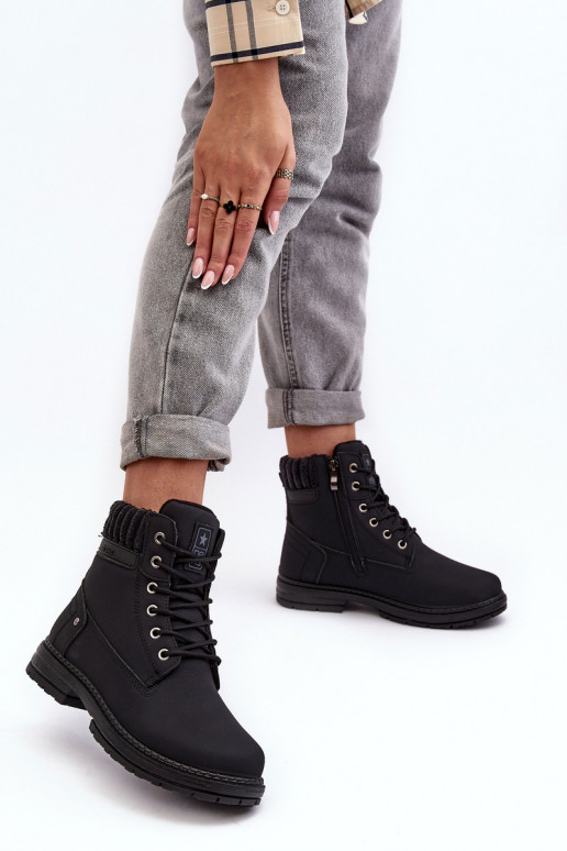 Dámské kožené trapery lemované černé Katalis