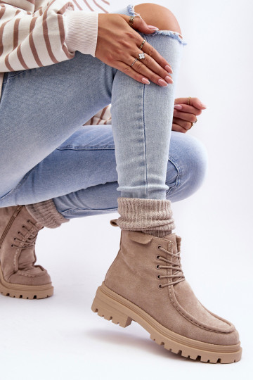 Dámské Traperové Boty Na Zip Bežové Apolosi 2