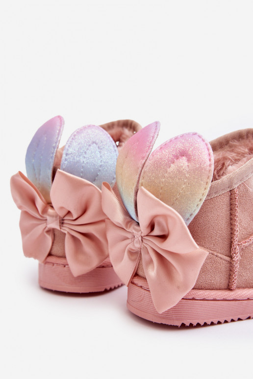 Dívčí zateplené sněhule s mašličkami růžové Meriva