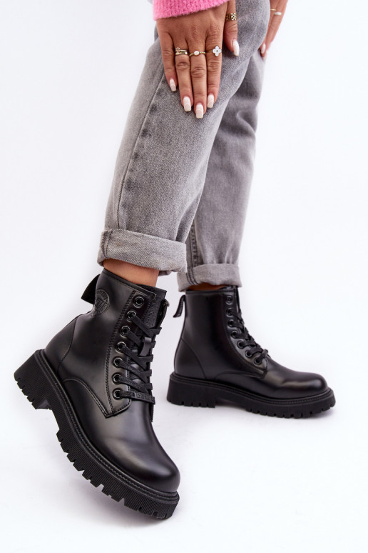 Botky Kožené Šněrovací Černé Big Star MM274375