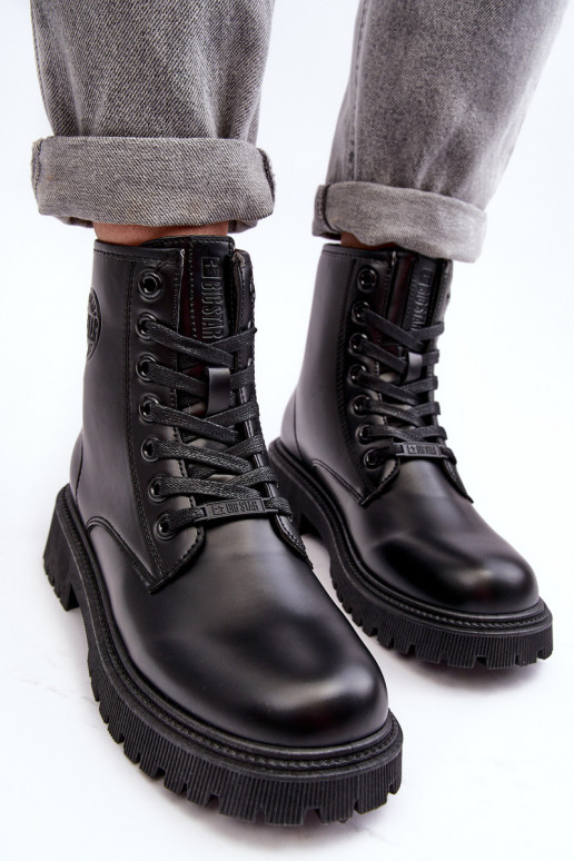 Botky Kožené Šněrovací Černé Big Star MM274375