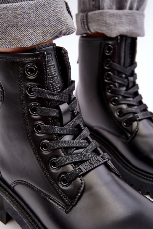 Botky Kožené Šněrovací Černé Big Star MM274375