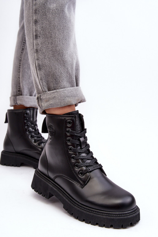 Botky Kožené Šněrovací Černé Big Star MM274375