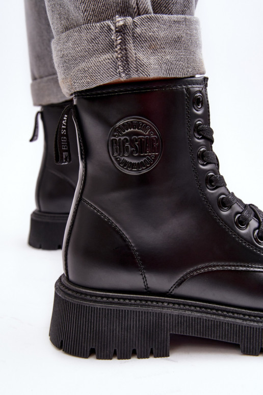 Botky Kožené Šněrovací Černé Big Star MM274375