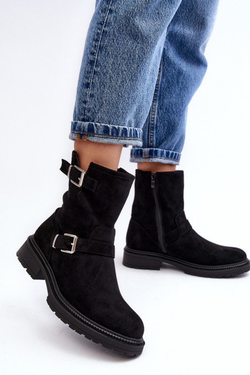 Dámské Boty Na Plochém Podpatku S Kroužky Černé Bliggore Dámské Boty Na Plochém Podpatku S Kroužky Černé Bliggore