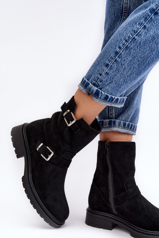 Dámské Boty Na Plochém Podpatku S Kroužky Černé Bliggore Dámské Boty Na Plochém Podpatku S Kroužky Černé Bliggore