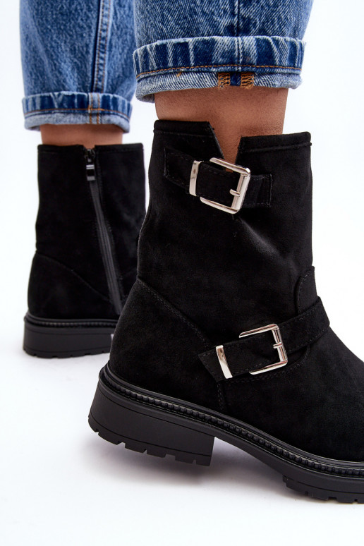 Dámské Boty Na Plochém Podpatku S Kroužky Černé Bliggore Dámské Boty Na Plochém Podpatku S Kroužky Černé Bliggore