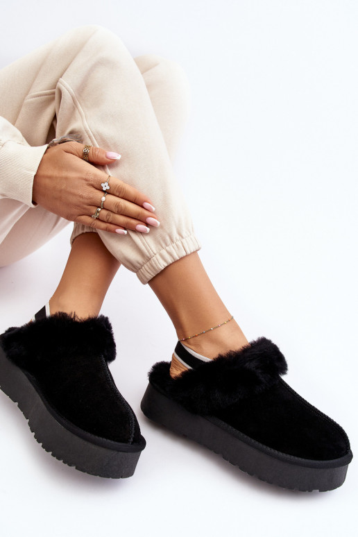 Dámské Pantofle Na Platformě S Kožešinou Černé Sophienne
