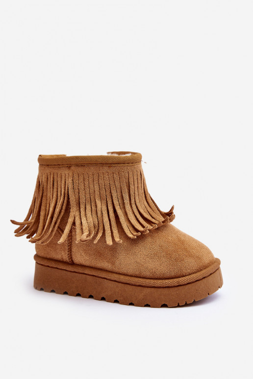 Ocieplane Botky Sněžáky Dětské s Ozdobnými Frédzlami Camel Nimia Ocieplane Botky Sněžáky Dětské s Ozdobnými Frédzlami Camel Nimia