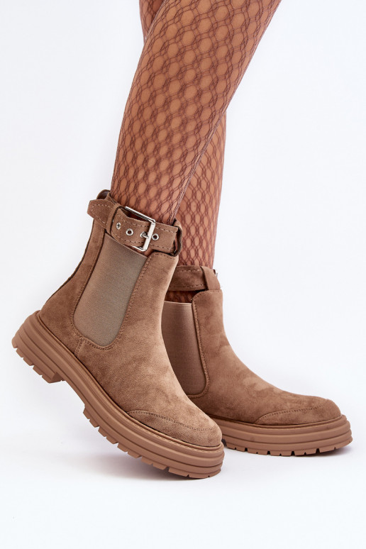 Zamszové Botky na Masivní Podrážce Bežové Ozaro Zamszové Botky na Masivní Podrážce Bežové Ozaro