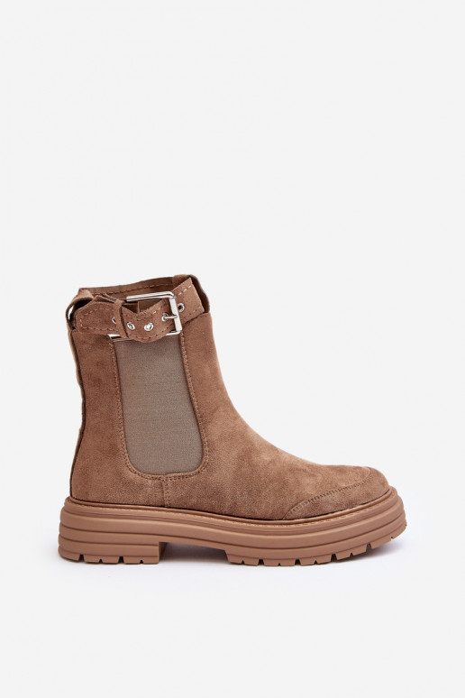 Zamszové Botky na Masivní Podrážce Bežové Ozaro Zamszové Botky na Masivní Podrážce Bežové Ozaro