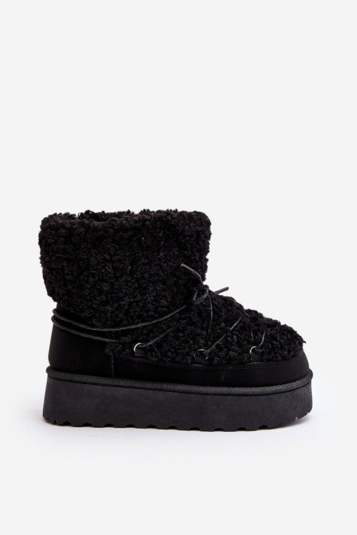 Dámské zavazovací sněžky s hrubou podrážkou černé Loso